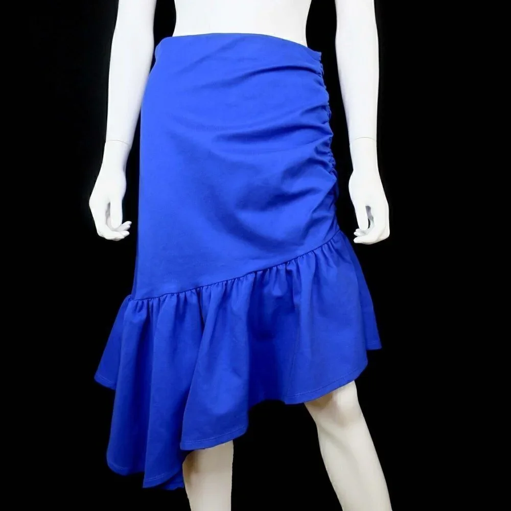 Anthropologie Maeve Slim Flounce Skirt Asymmetrical Ruffle Hem Royal Blue Small